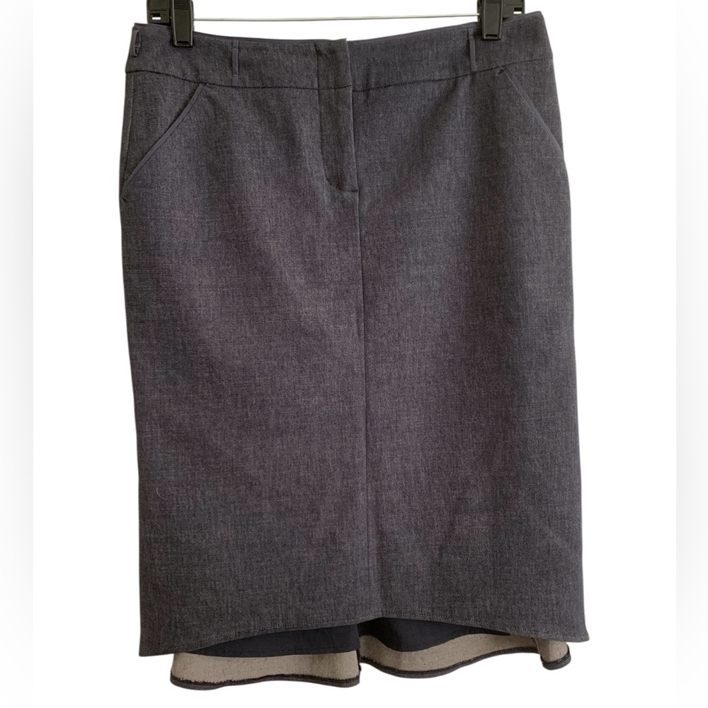 BCBGMaxAzria dark denim pencil skirt size 4 kick pleat back Joey
